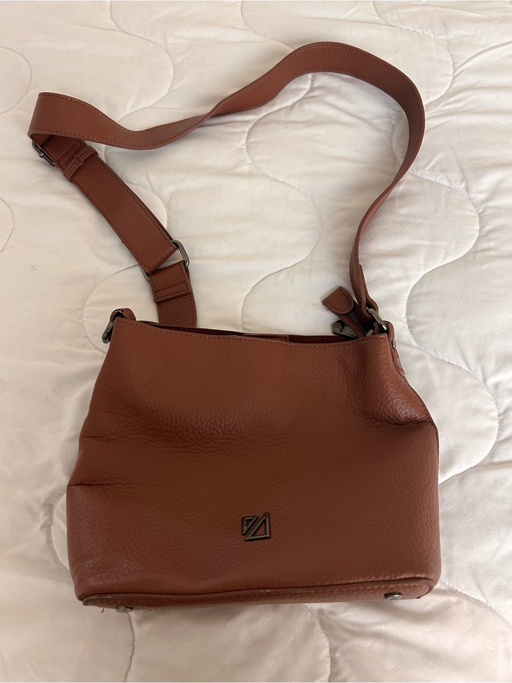 Pebbled Leather Satchel in Brown - Women's Adjustable Shoulder Bag